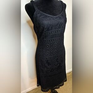 Vintage 90’s Caren Desiree company black slip dress Silver metallic detail 8 EUC